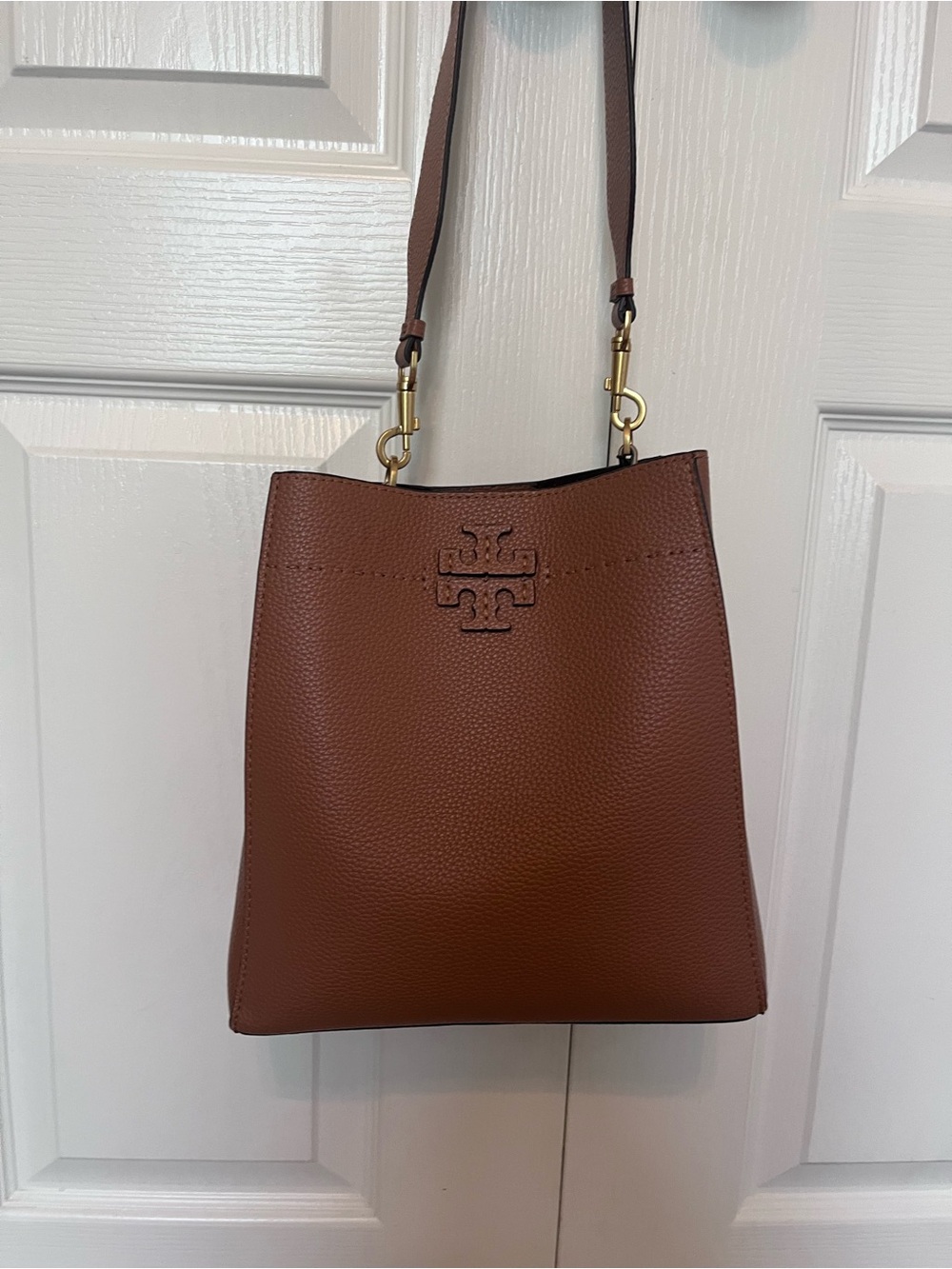 Tory Burch Chestnut Brown Pebbled Leather Shoulder Bag